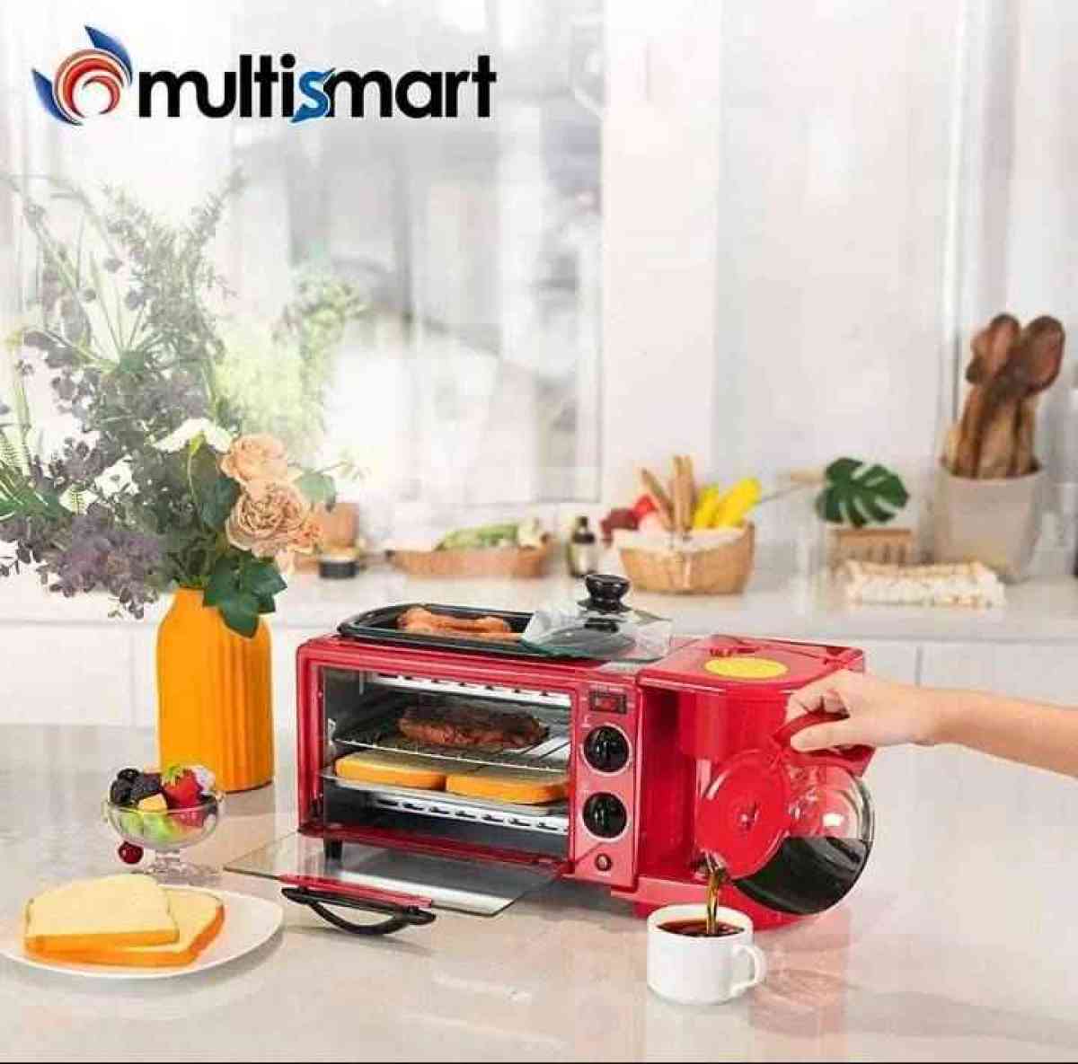 Multismart فرن كهربائي وماكينة صنع القهوة و مقلات بغطاء زجاج